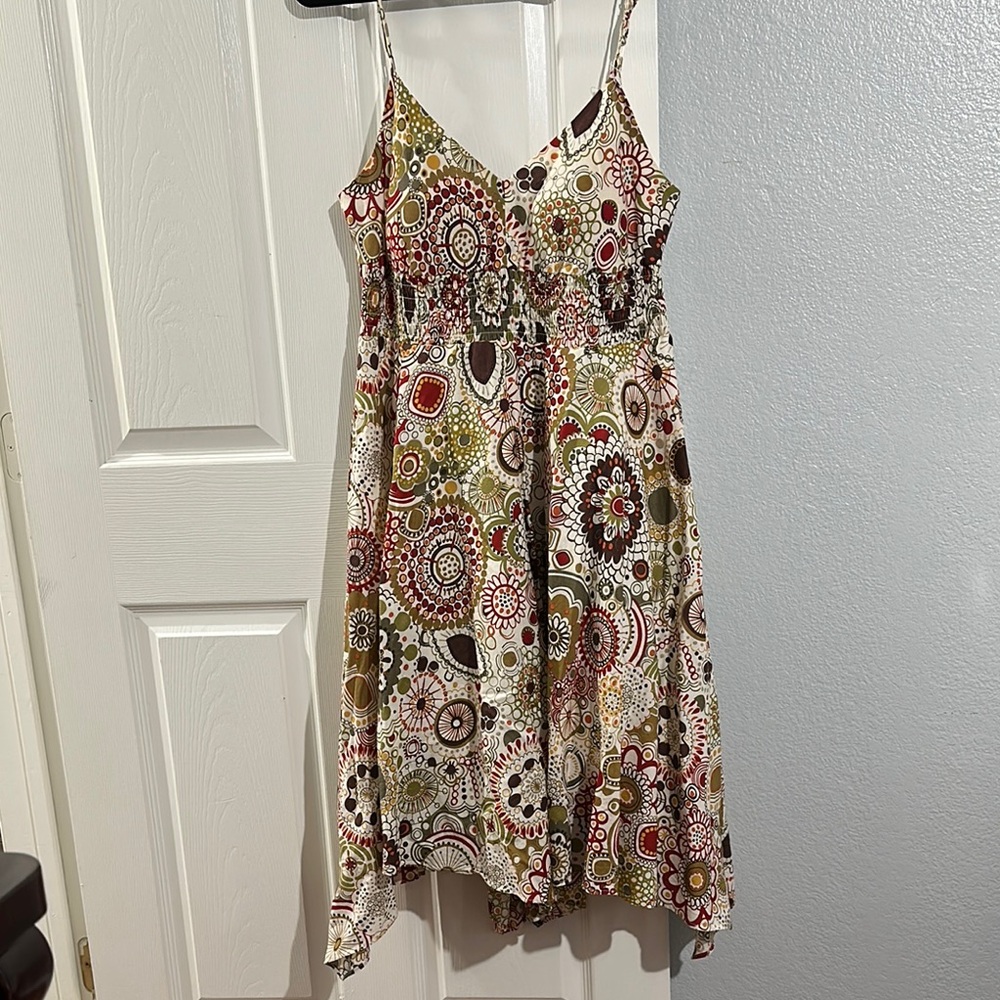 Sheri Martin Red and Green Asymmetrical Sundress